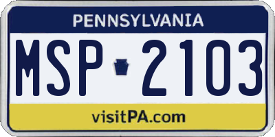 PA license plate MSP2103
