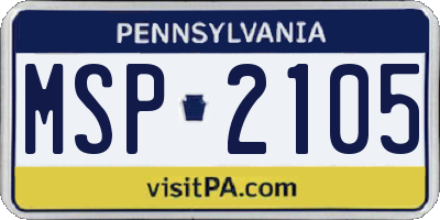 PA license plate MSP2105