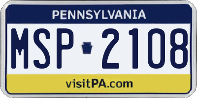 PA license plate MSP2108