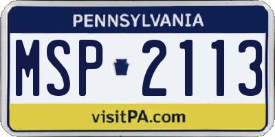 PA license plate MSP2113