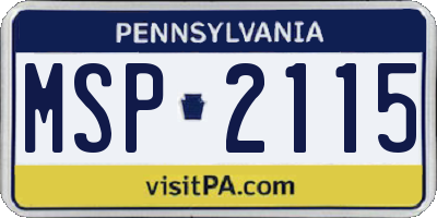 PA license plate MSP2115