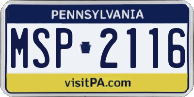 PA license plate MSP2116