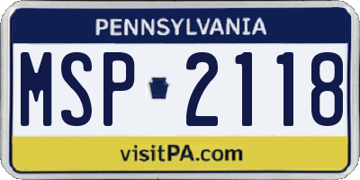 PA license plate MSP2118