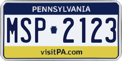 PA license plate MSP2123
