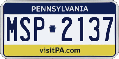 PA license plate MSP2137