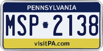 PA license plate MSP2138
