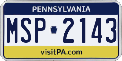 PA license plate MSP2143