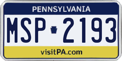 PA license plate MSP2193