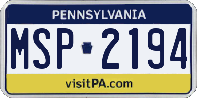 PA license plate MSP2194