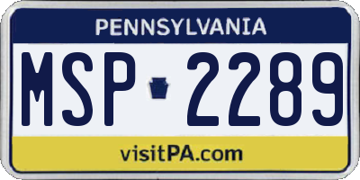 PA license plate MSP2289
