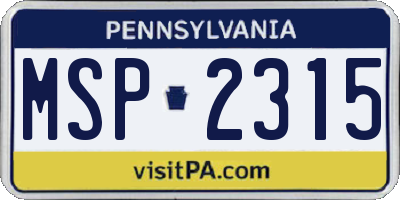 PA license plate MSP2315