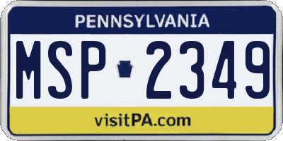 PA license plate MSP2349