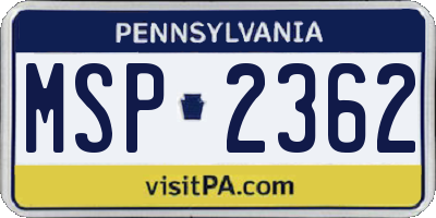 PA license plate MSP2362