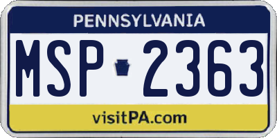 PA license plate MSP2363
