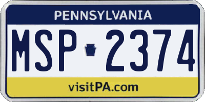 PA license plate MSP2374