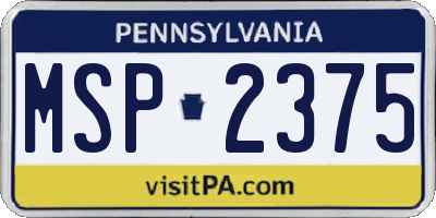 PA license plate MSP2375