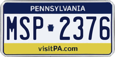 PA license plate MSP2376