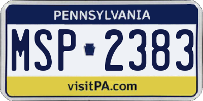 PA license plate MSP2383