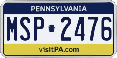 PA license plate MSP2476