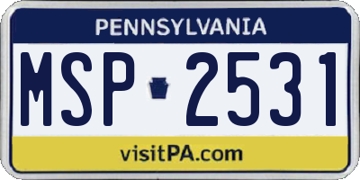 PA license plate MSP2531