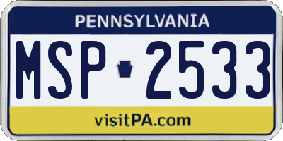 PA license plate MSP2533