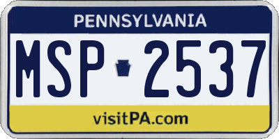 PA license plate MSP2537