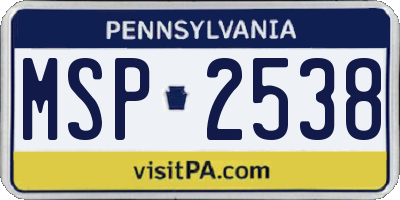 PA license plate MSP2538
