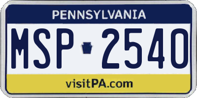 PA license plate MSP2540