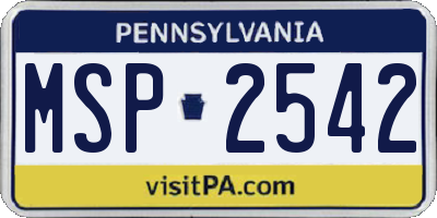 PA license plate MSP2542