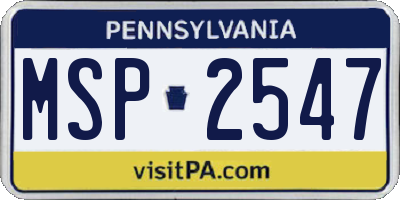 PA license plate MSP2547