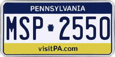 PA license plate MSP2550