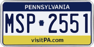 PA license plate MSP2551