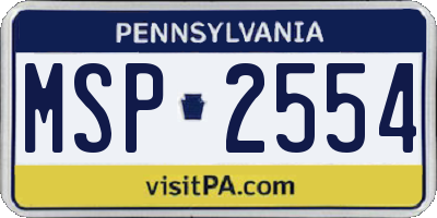 PA license plate MSP2554