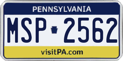 PA license plate MSP2562