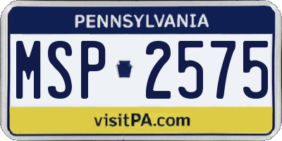 PA license plate MSP2575
