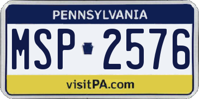 PA license plate MSP2576