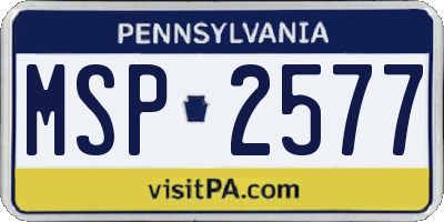 PA license plate MSP2577
