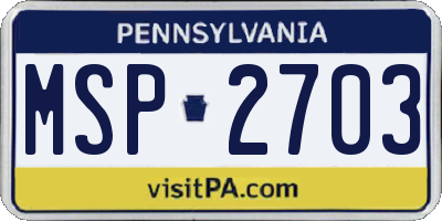 PA license plate MSP2703