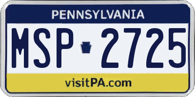 PA license plate MSP2725