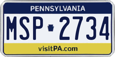 PA license plate MSP2734
