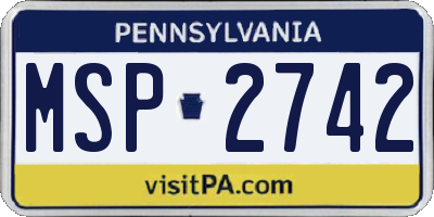 PA license plate MSP2742