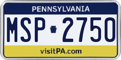 PA license plate MSP2750