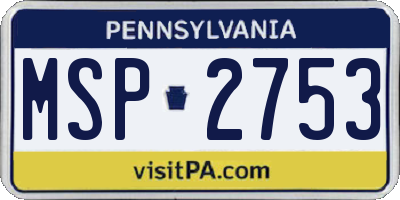 PA license plate MSP2753