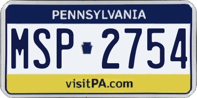 PA license plate MSP2754