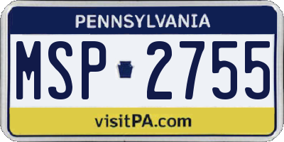 PA license plate MSP2755