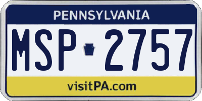 PA license plate MSP2757