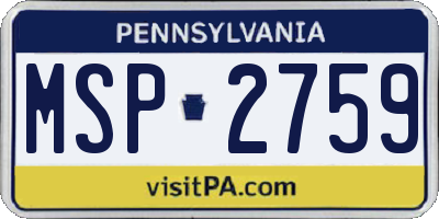 PA license plate MSP2759