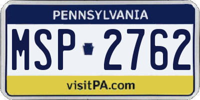 PA license plate MSP2762