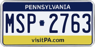 PA license plate MSP2763