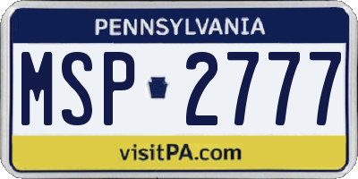PA license plate MSP2777